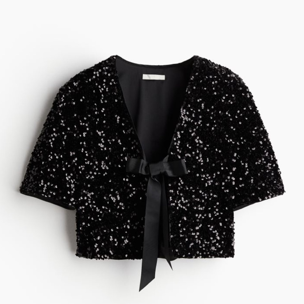H&M Limited Edition Holiday Black Sequined Blouse Size NWT